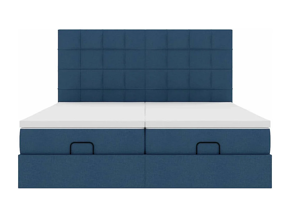 Cadre de lit ottoman avec matelas bleu 200x200cm tissu