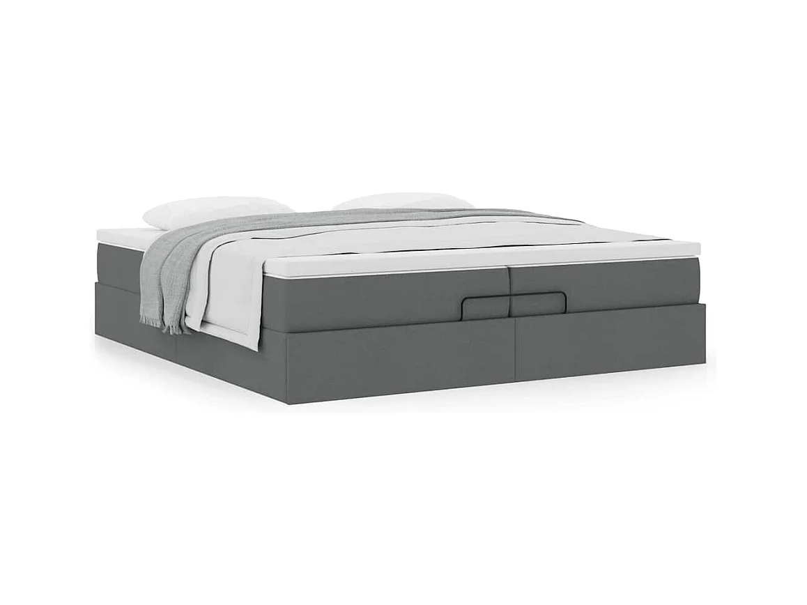 Cadre de lit ottoman avec matelas gris foncé 200x200cm tissu