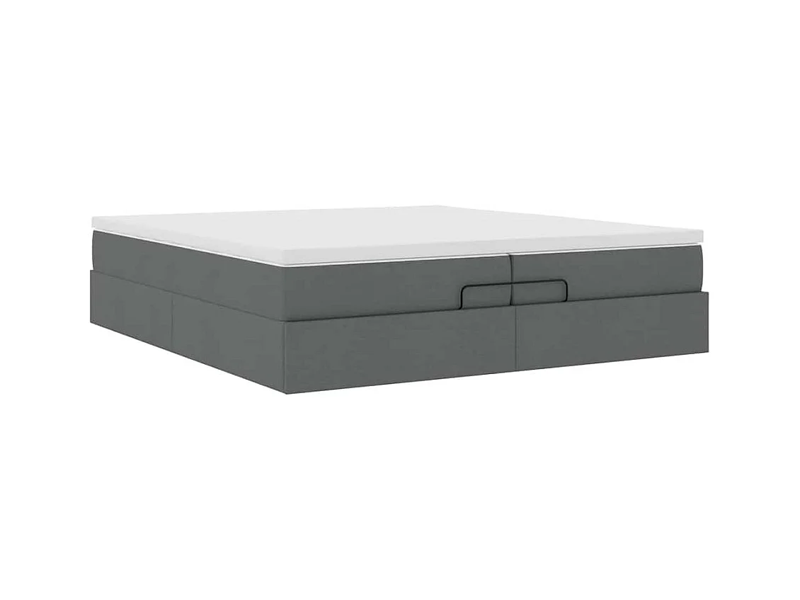 Cadre de lit ottoman avec matelas gris foncé 200x200cm tissu