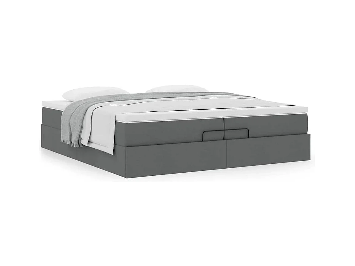 Cadre de lit ottoman avec matelas gris foncé 200x200cm tissu