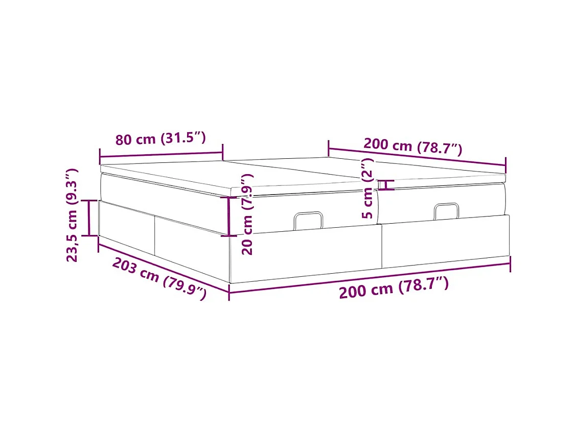 Cadre de lit ottoman avec matelas noir 200x200cm tissu