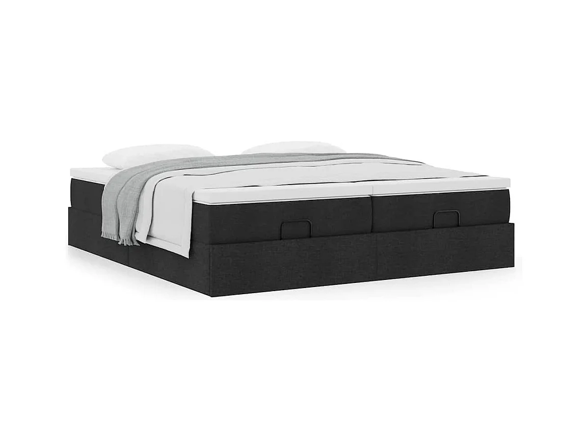 Cadre de lit ottoman avec matelas noir 200x200cm tissu