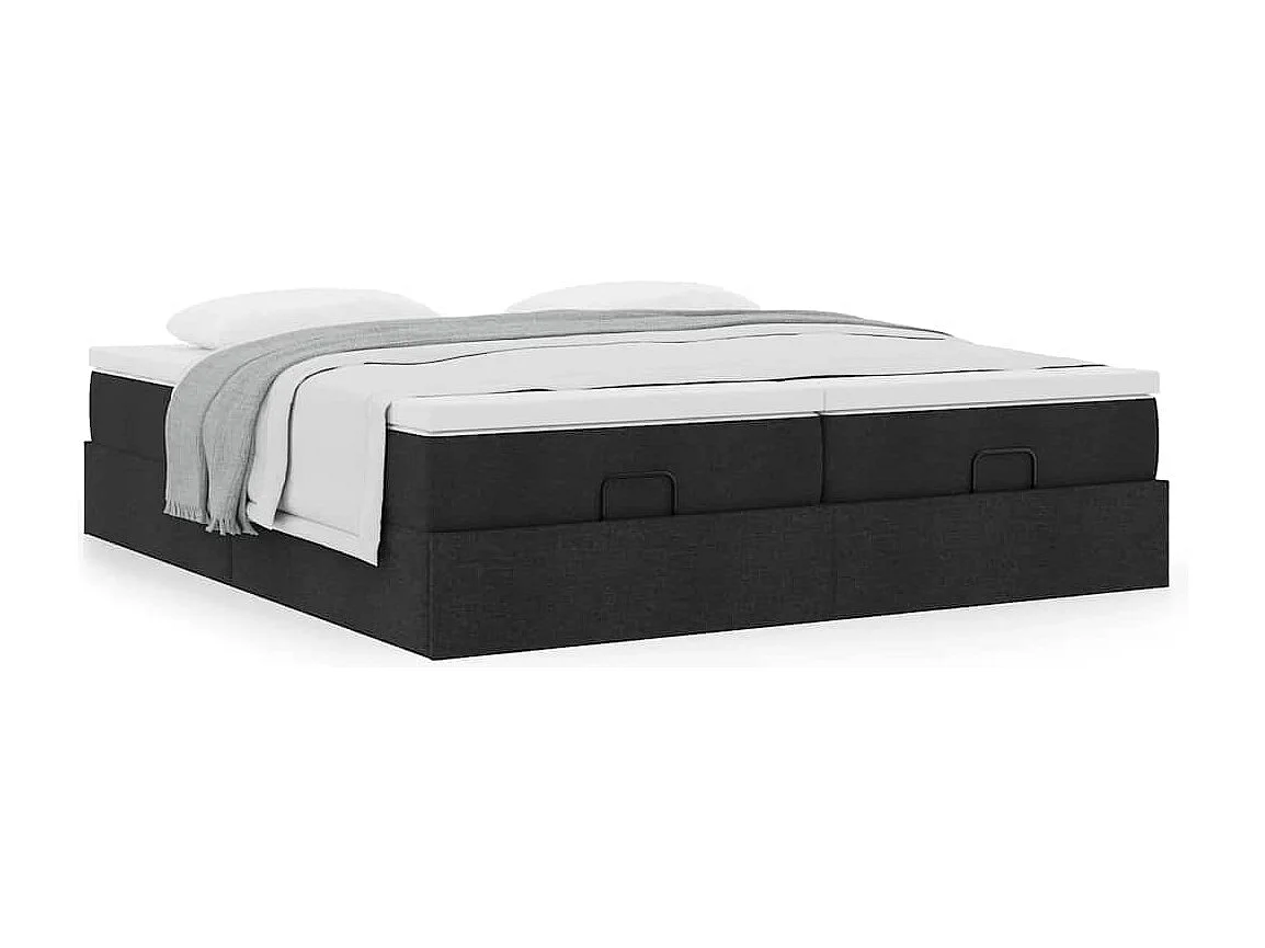 Struttura Letto Pouf con Materassi Nero 200x200 cm in Tessuto