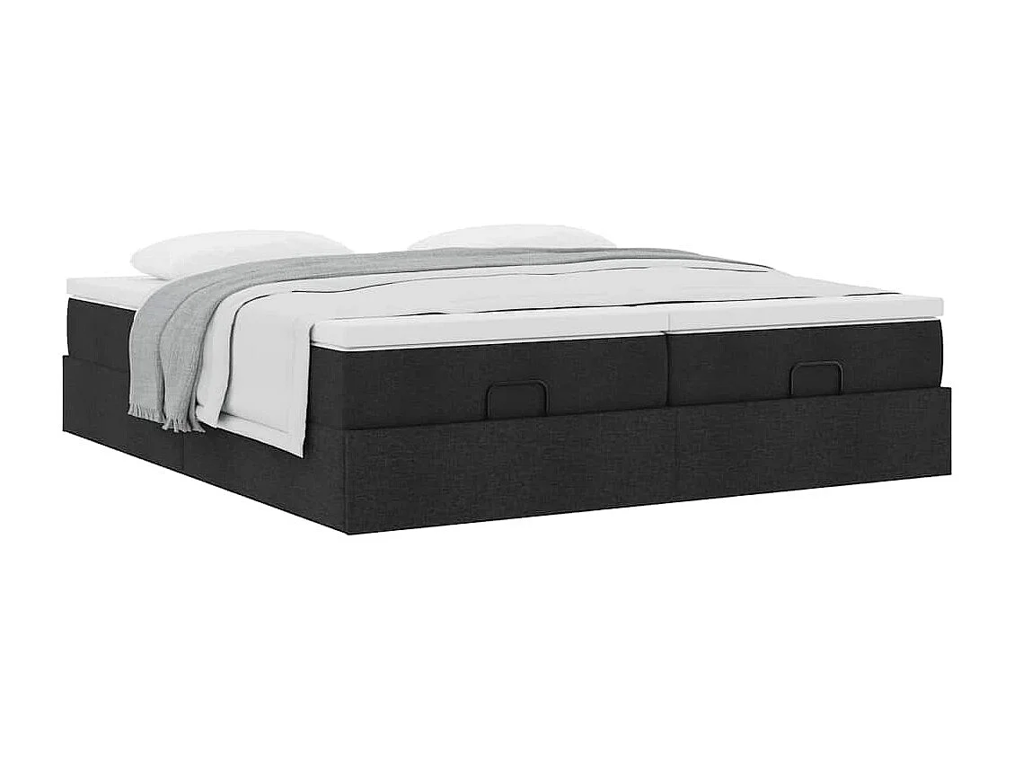 Struttura Letto Pouf con Materassi Nero 200x200 cm in Tessuto