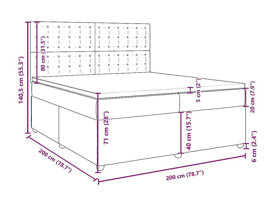 Boxspringbett mit Matratze Dunkelbraun 200x200 cm Stoff