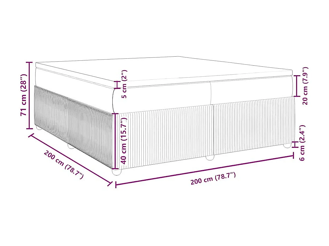 Cama box spring con colchón tela azul 200x200 cm