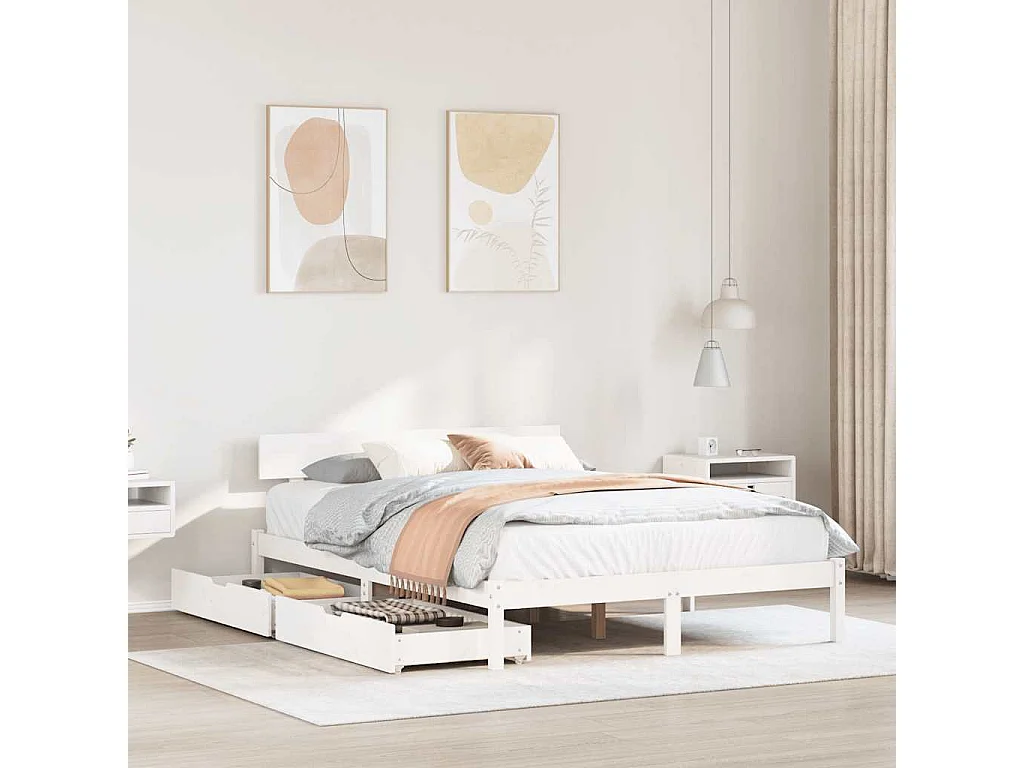 Letto senza Materasso Bianco 150x200 cm Legno Massello di Pino