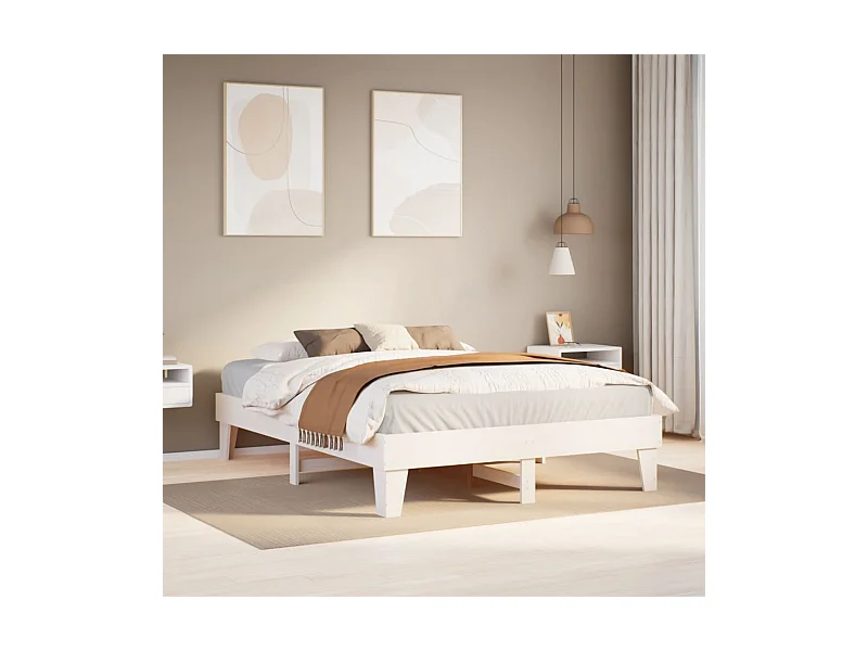 Cadre de lit sans matelas blanc 150x200 cm bois de pin massif