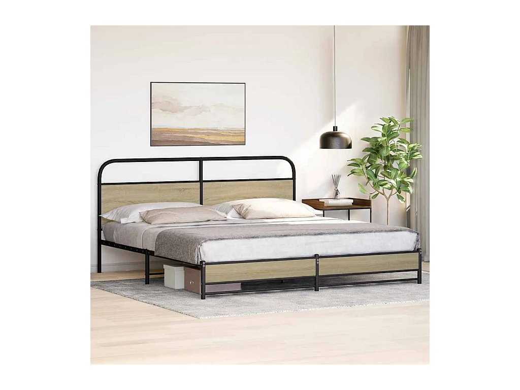 Metallbett ohne Matratze Sonoma-Eiche 193x203 cm