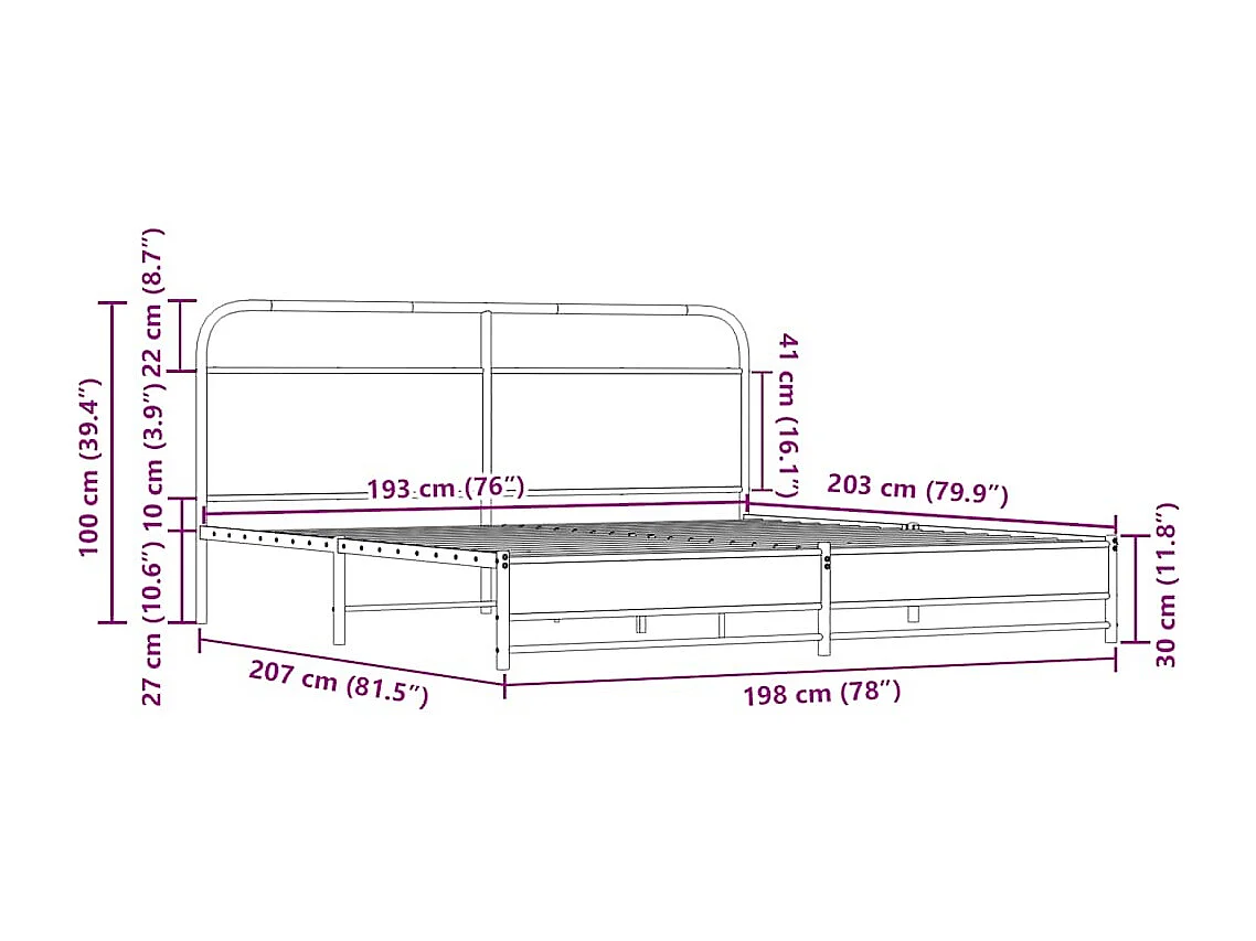 Metallbett ohne Matratze Sonoma-Eiche 193x203 cm