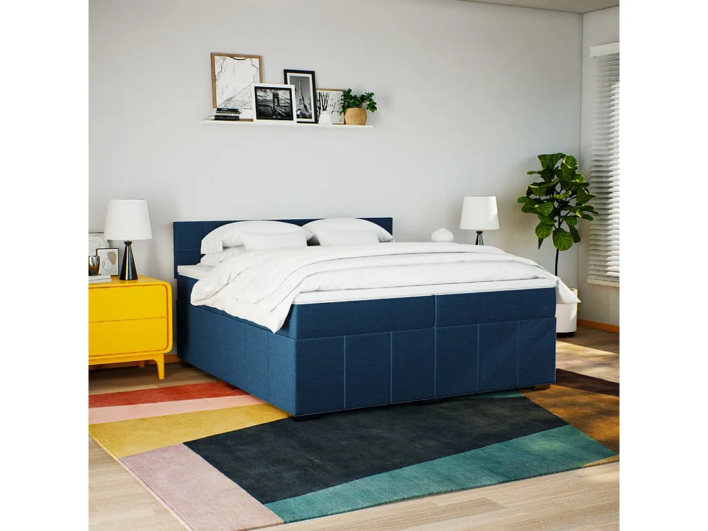 Sommier à lattes de lit avec matelas Bleu 200x200 cm Tissu