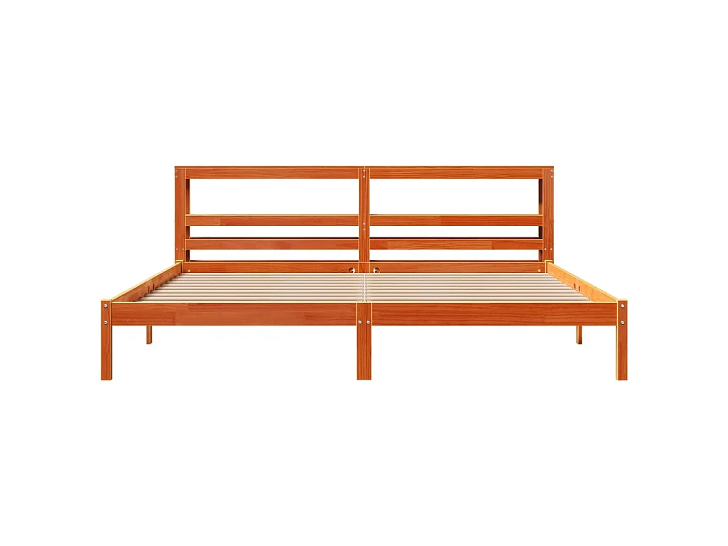Estructura cama con cabecero madera pino marrón cera 200x200 cm