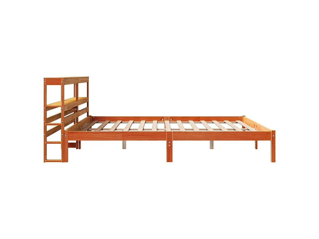 Estructura cama con cabecero madera pino marrón cera 200x200 cm