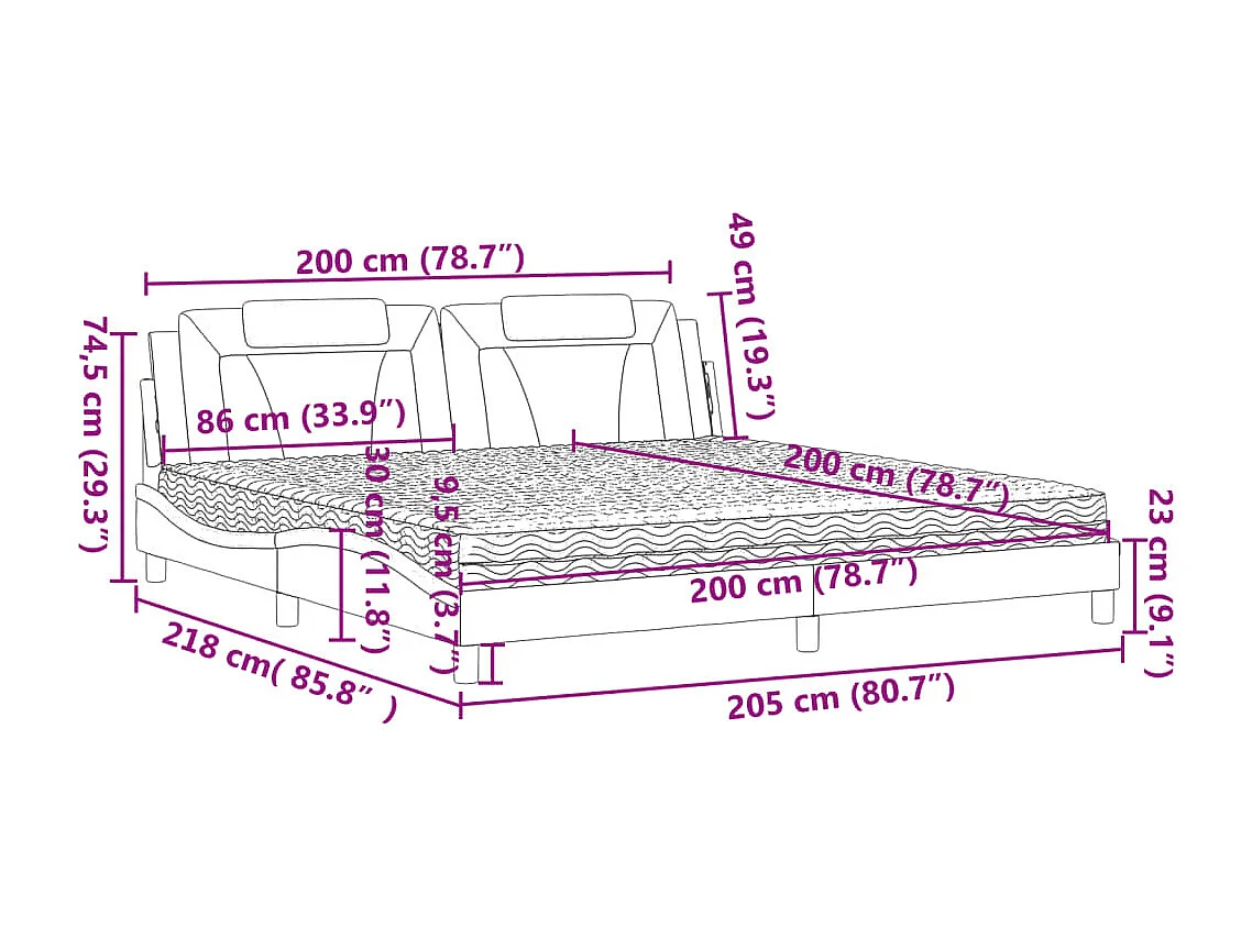 Bett "Viana" mit Matratze Cappuccino-Braun 200x200 cm Kunstleder