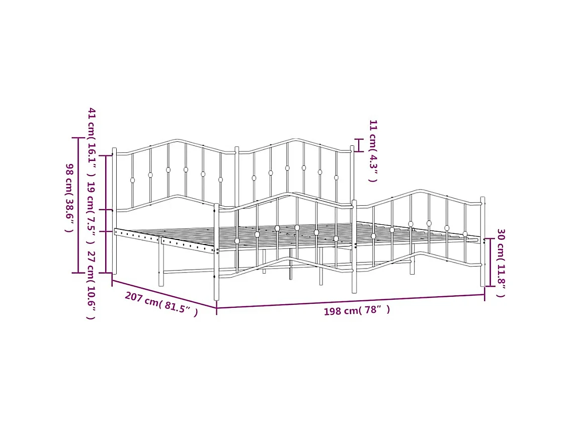 Estructura cama sin colchón con estribo metal blanco 193x203 cm