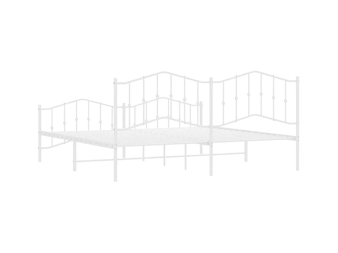 Cadre de lit métal sans matelas et pied de lit blanc 193x203 cm