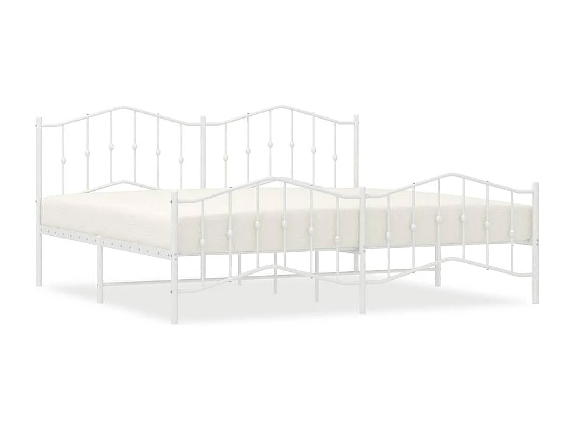 Cadre de lit métal sans matelas et pied de lit blanc 193x203 cm