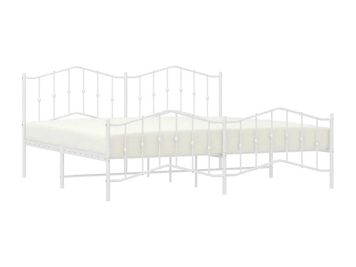 Cadre de lit métal sans matelas et pied de lit blanc 193x203 cm