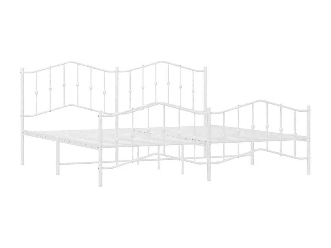 Cadre de lit métal sans matelas et pied de lit blanc 193x203 cm