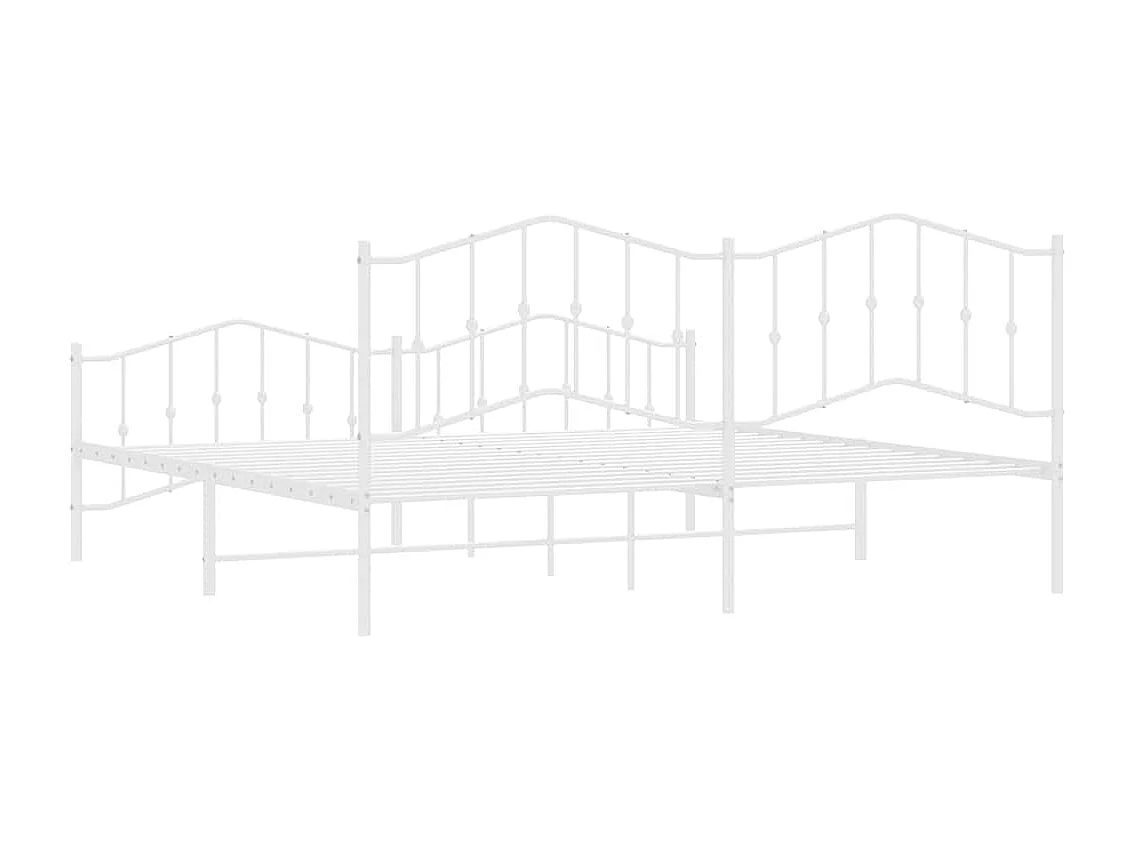 Cadre de lit métal sans matelas et pied de lit blanc 193x203 cm