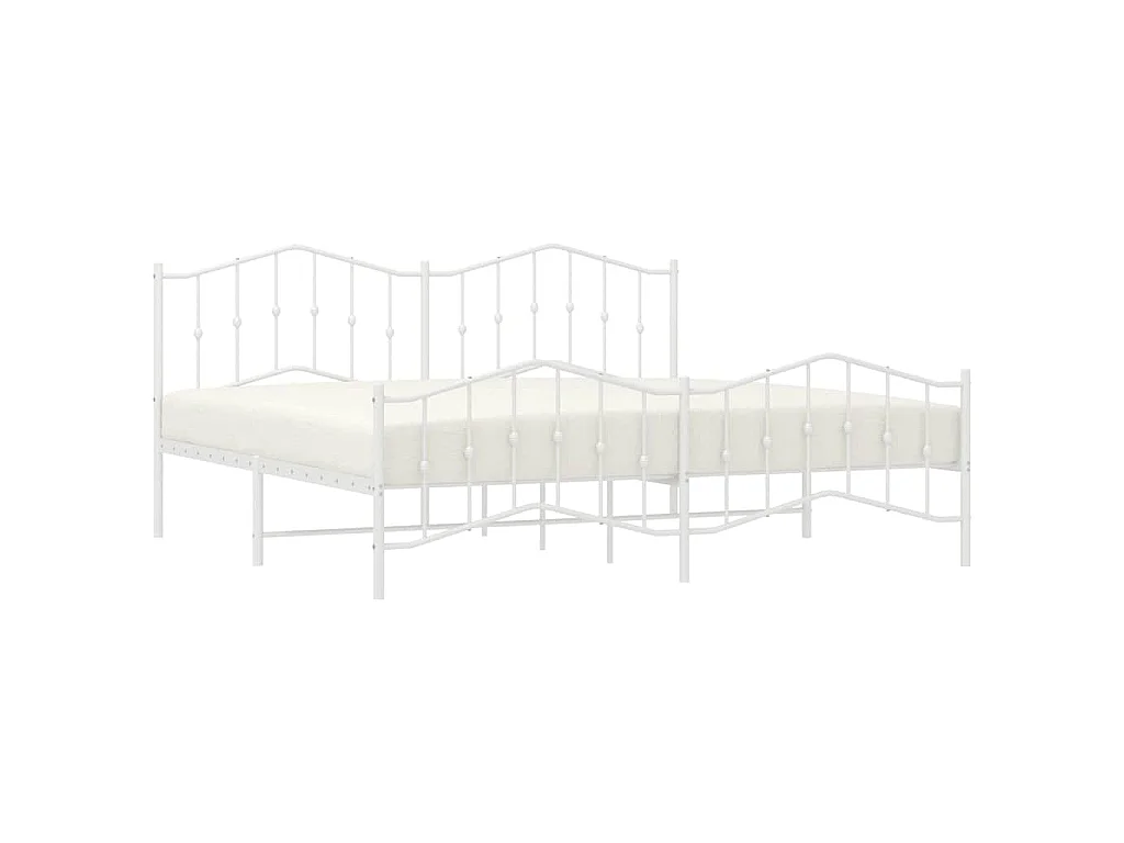 Cadre de lit métal sans matelas et pied de lit blanc 193x203 cm