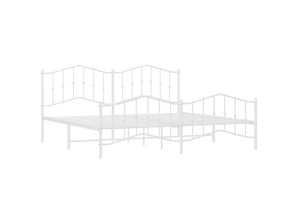 Cadre de lit métal sans matelas et pied de lit blanc 193x203 cm