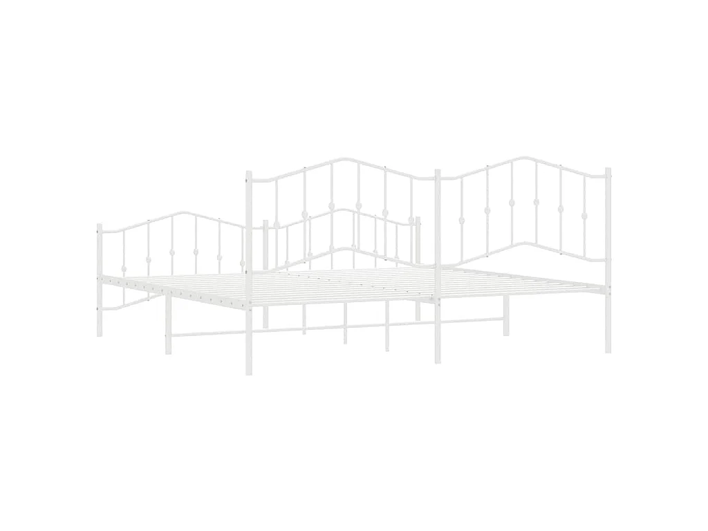 Cadre de lit métal sans matelas et pied de lit blanc 193x203 cm
