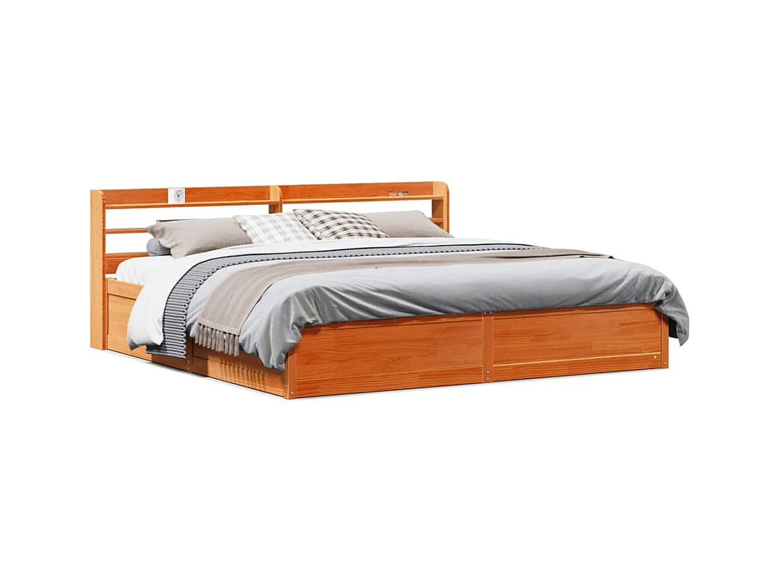 Cadre de lit et tête de lit cire marron 200x200 cm bois de pin