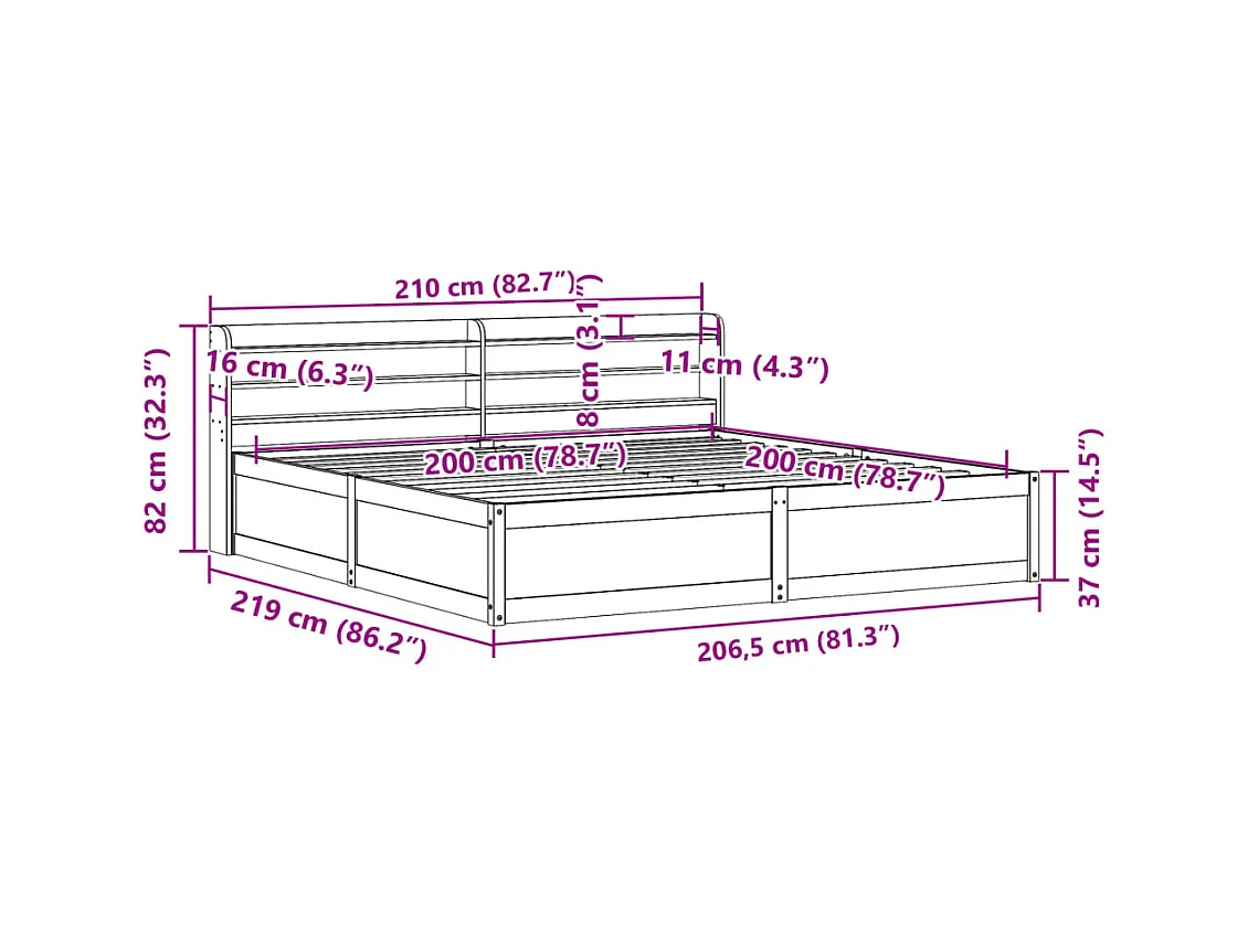 Cadre de lit et tête de lit cire marron 200x200 cm bois de pin