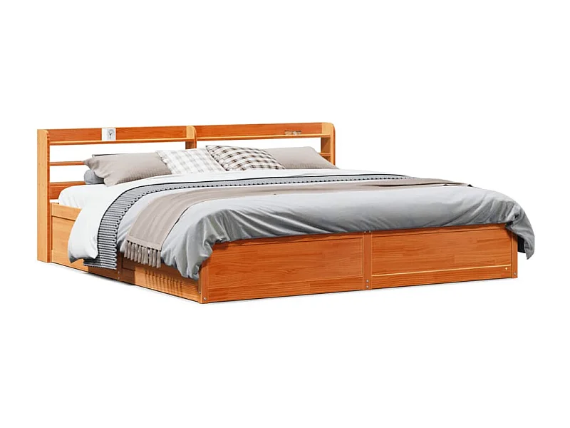 Bedframe met hoofdbord massief grenenhout wasbruin 200x200 cm
