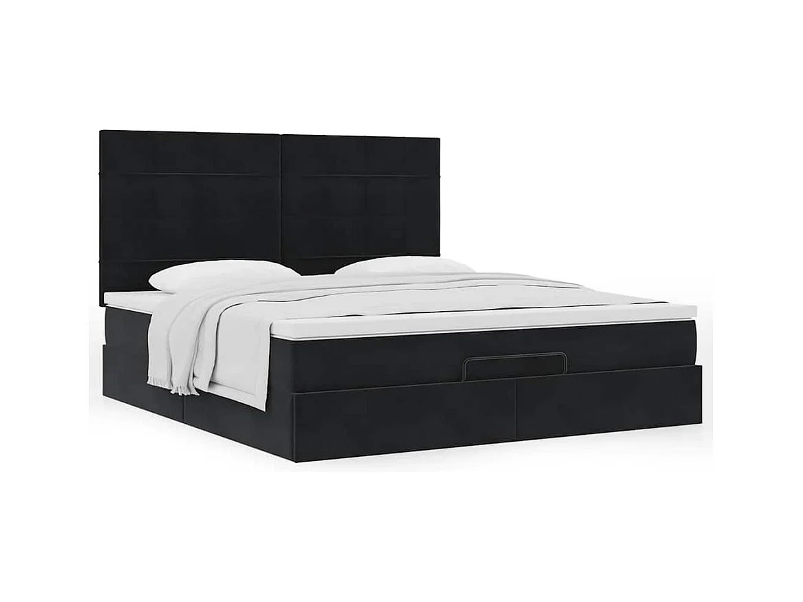 Cadre de lit ottoman avec matelas noir 200x200cm velours