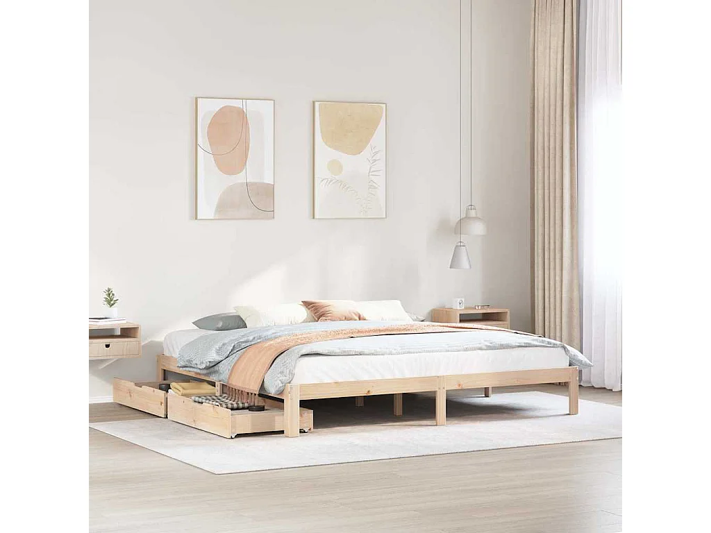Bedframe met lades massief grenenhout 200x200 cm