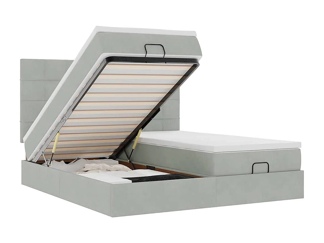 Cadre de lit ottoman avec matelas gris clair 200x200 cm velours