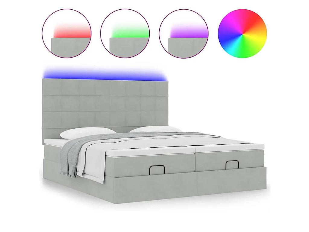 Estructura cama otomana colchones terciopelo gris claro