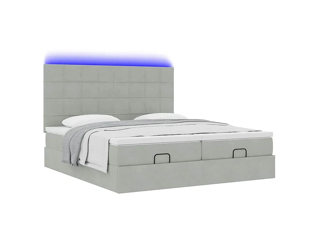 Estructura cama otomana colchones terciopelo gris claro