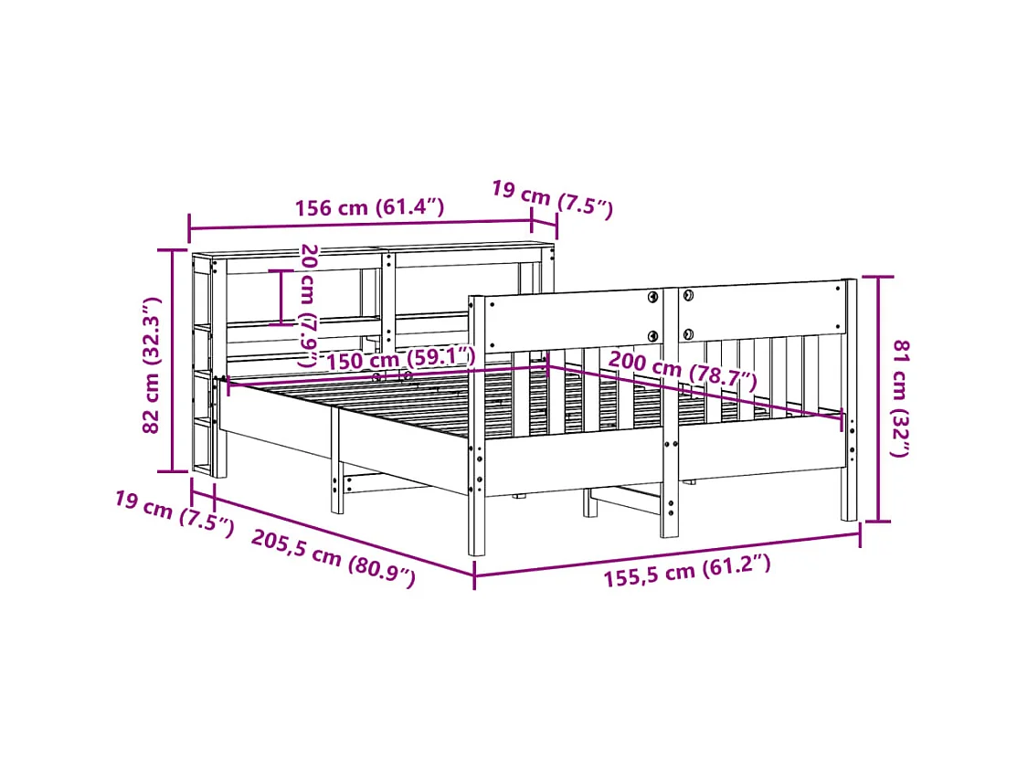 Massivholzbett ohne Matratze Weiß 150x200 cm Kiefernholz