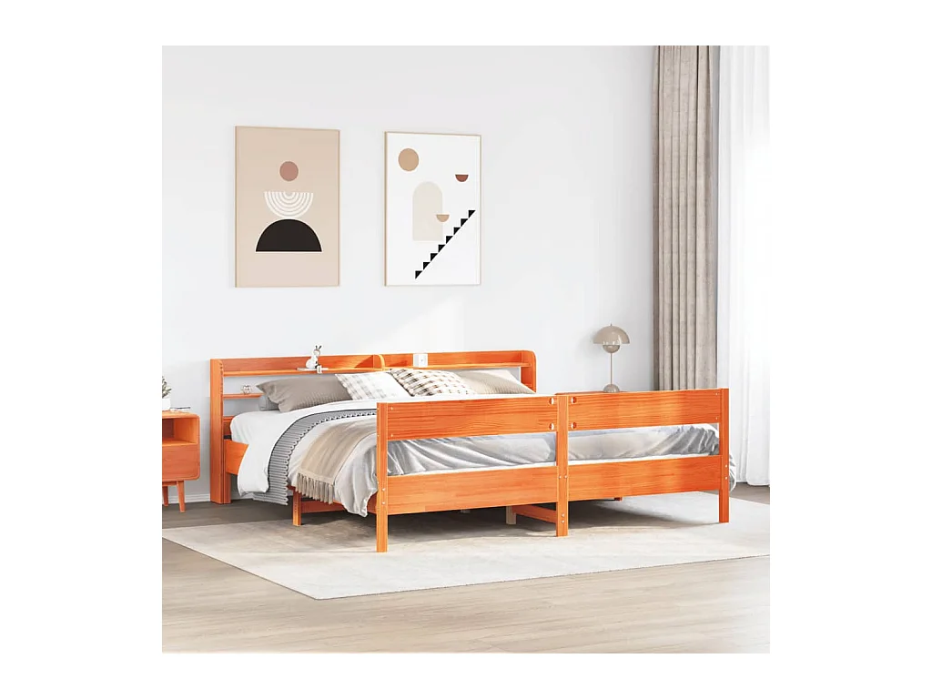 Cadre de lit sans matelas cire marron 200x200cm bois pin massif