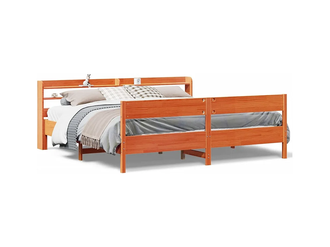 Cadre de lit sans matelas cire marron 200x200cm bois pin massif