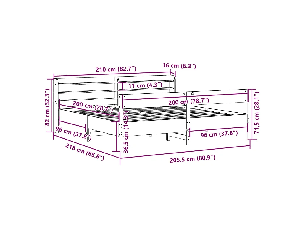 Letto senza Materasso Marrone Cera 200x200 cm in Legno di Pino
