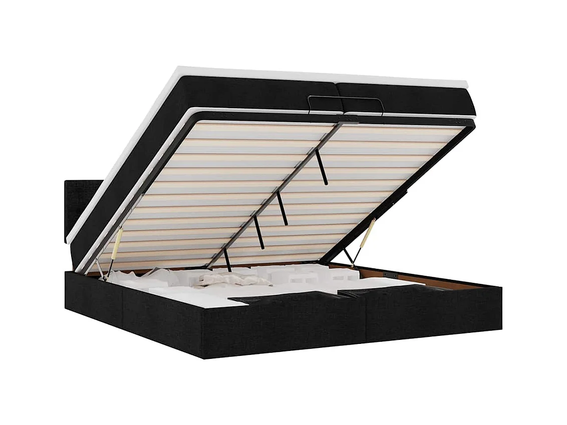 Cadre de lit ottoman avec matelas noir 200x200 cm tissu