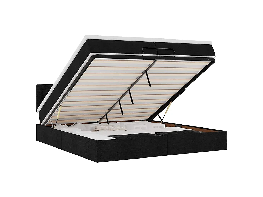 Cadre de lit ottoman avec matelas noir 200x200 cm tissu