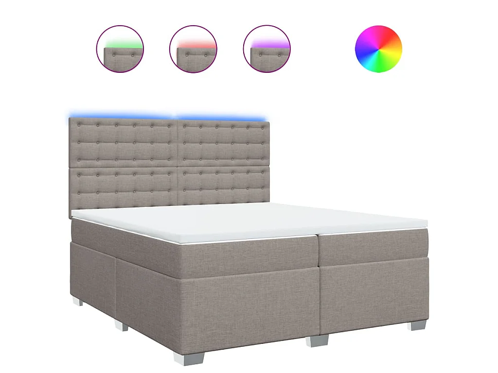 Cama box spring con colchón tela gris taupe 200x200 cm