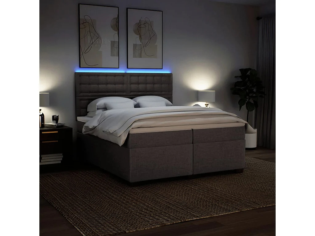 Cama box spring con colchón tela gris taupe 200x200 cm