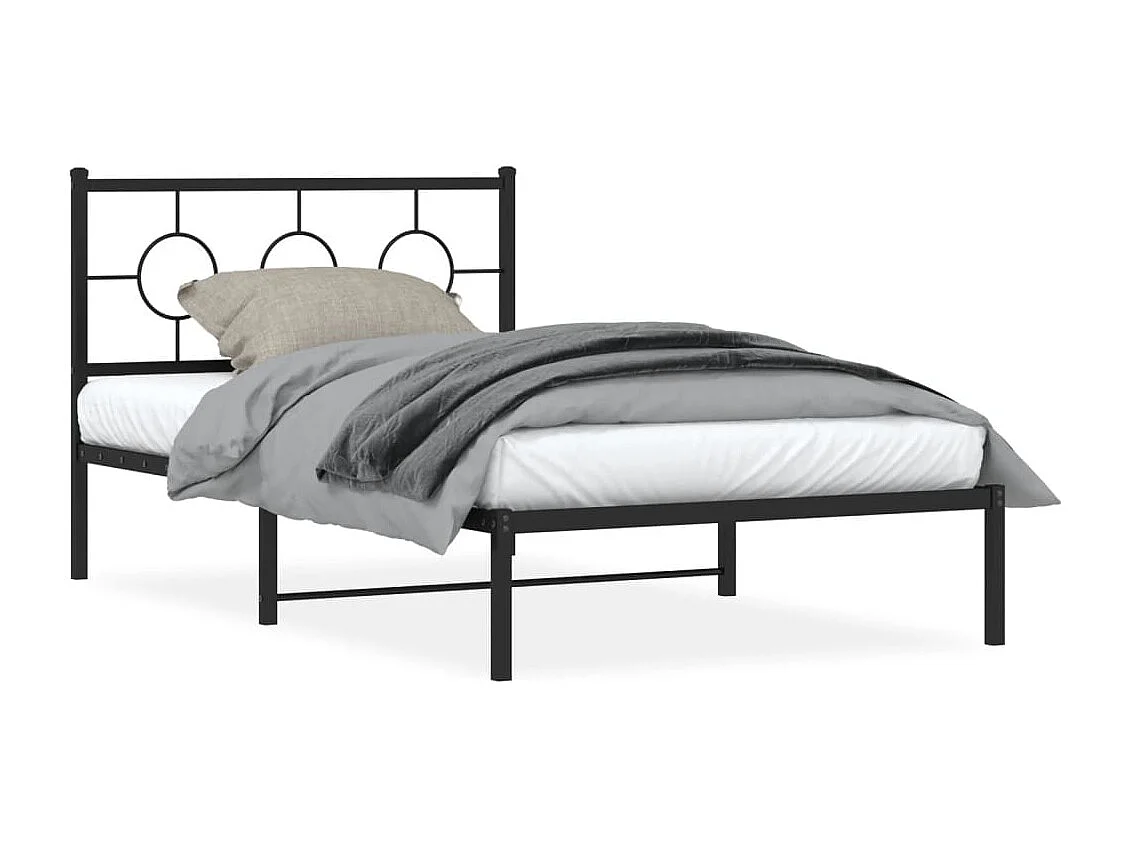Cadre de lit métal sans matelas avec tête de lit noir 107x203cm