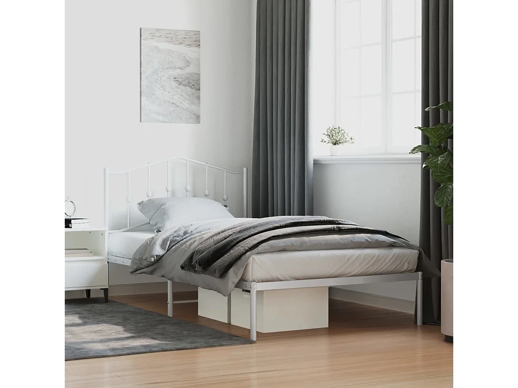 Cadre de lit métal sans matelas et tête de lit blanc 107x203 cm