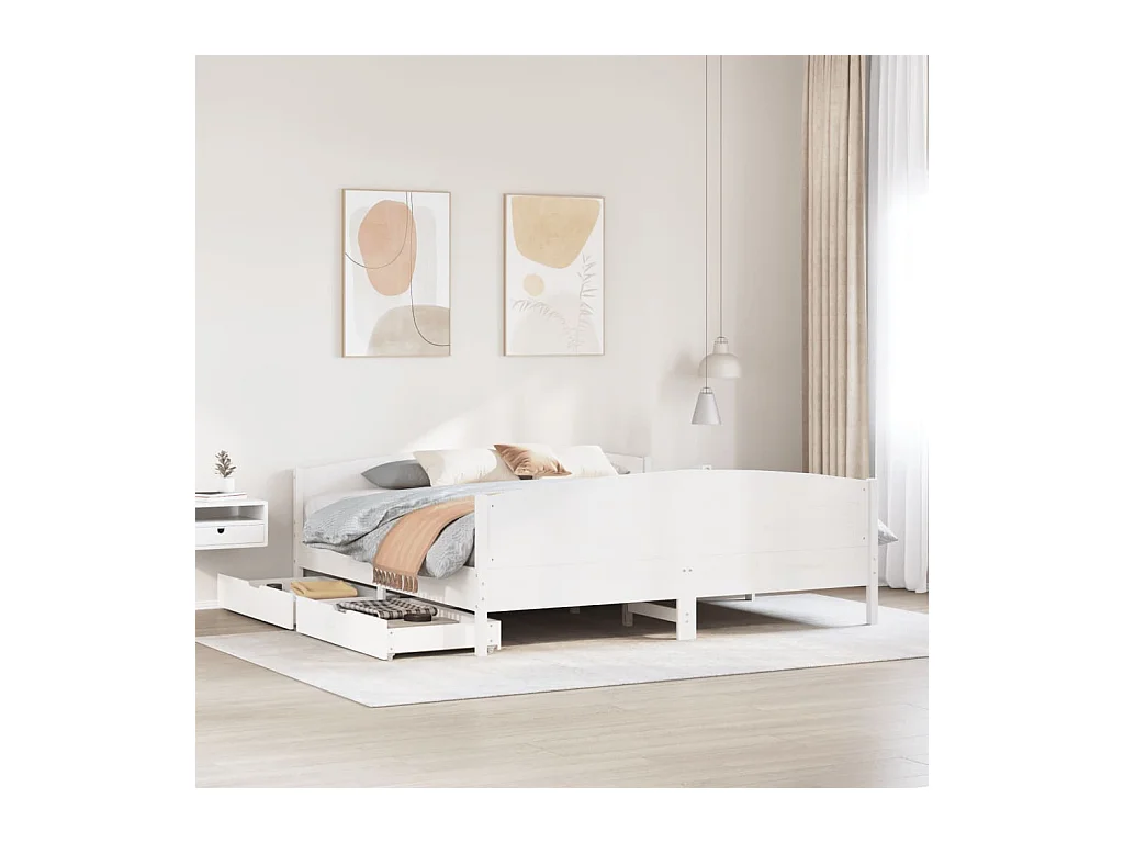 Cadre de lit sans matelas blanc 200x200 cm bois massif de pin