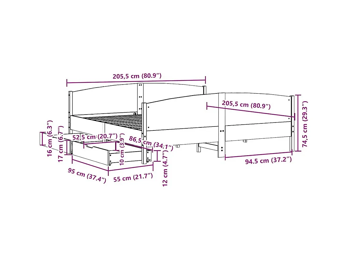Cadre de lit sans matelas blanc 200x200 cm bois massif de pin