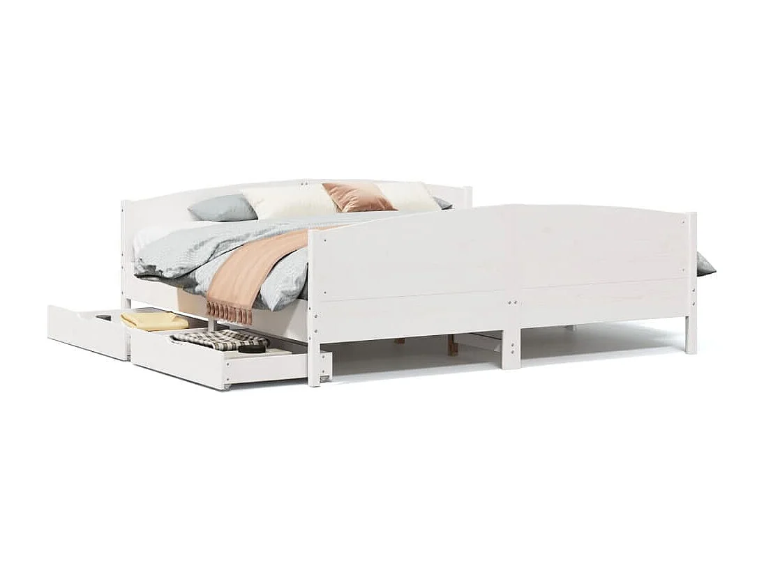 Cadre de lit sans matelas blanc 200x200 cm bois massif de pin