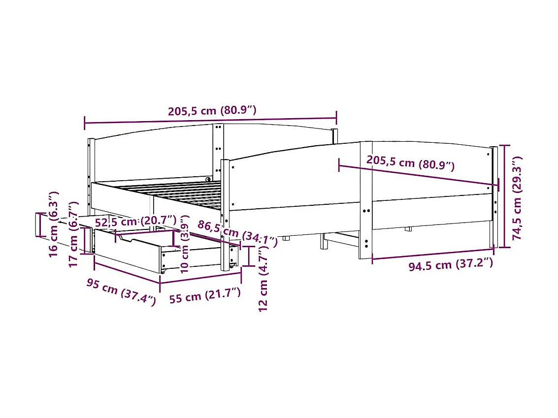 Cadre de lit sans matelas blanc 200x200 cm bois massif de pin