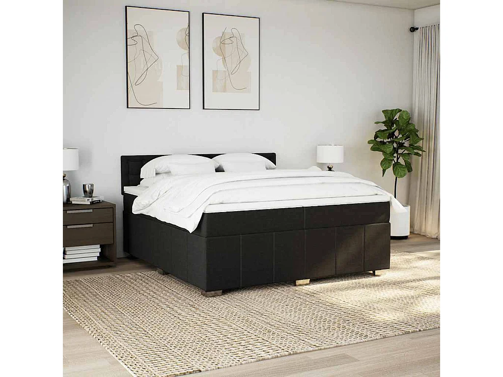 Cama com molas/colchão 200x200 cm tecido preto